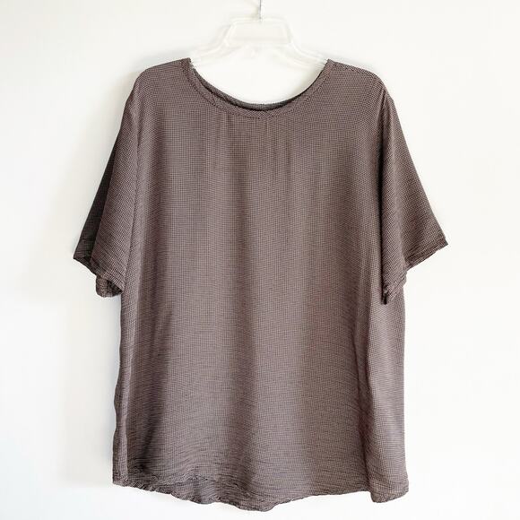Flax by Jeanne Engelhart Taupe Oversized Check Short Sleeve Tunic - Picture 1 of 7